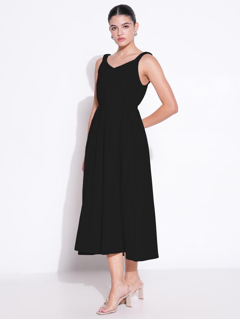 women solid sleeveless fit & flare dress - 21841474 - Standard Image - 2