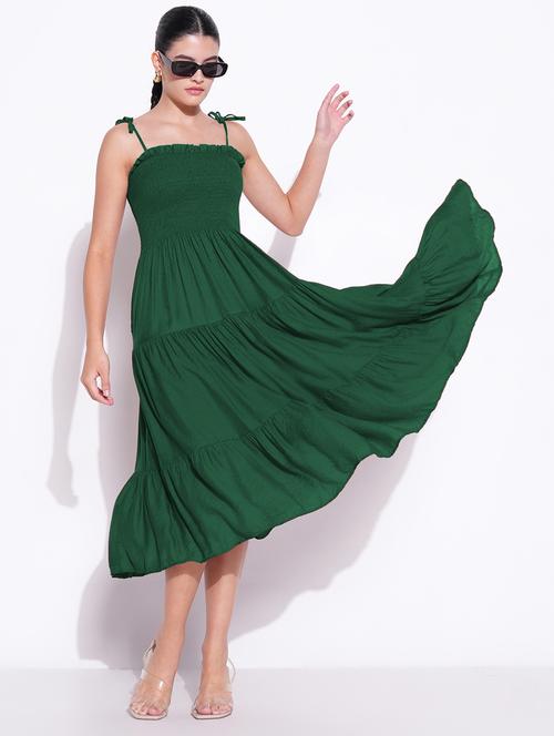 women solid shoulder strap tiered dress - 21841476 - Standard Image - 0