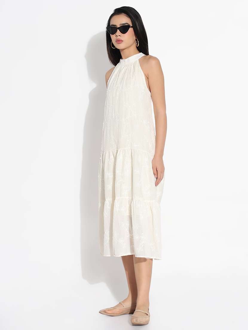 women solid halter neck tiered dress - 21841477 -  Standard Image - 2