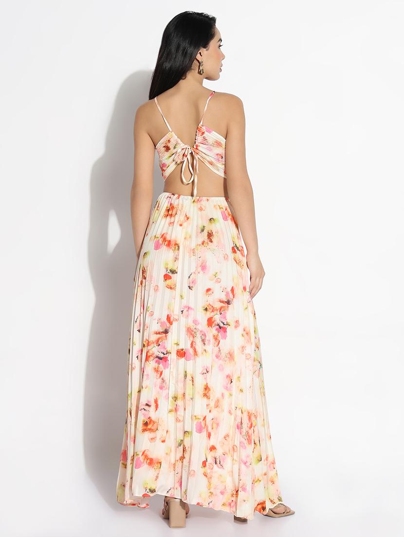 women floral print halter neck fit & flare dress - 21841482 - Standard Image - 2