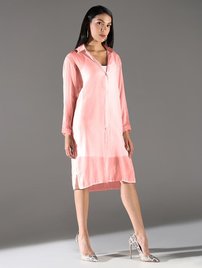 women solid collared long sleeves shirt dress - 21841486 - Standard Image - 2