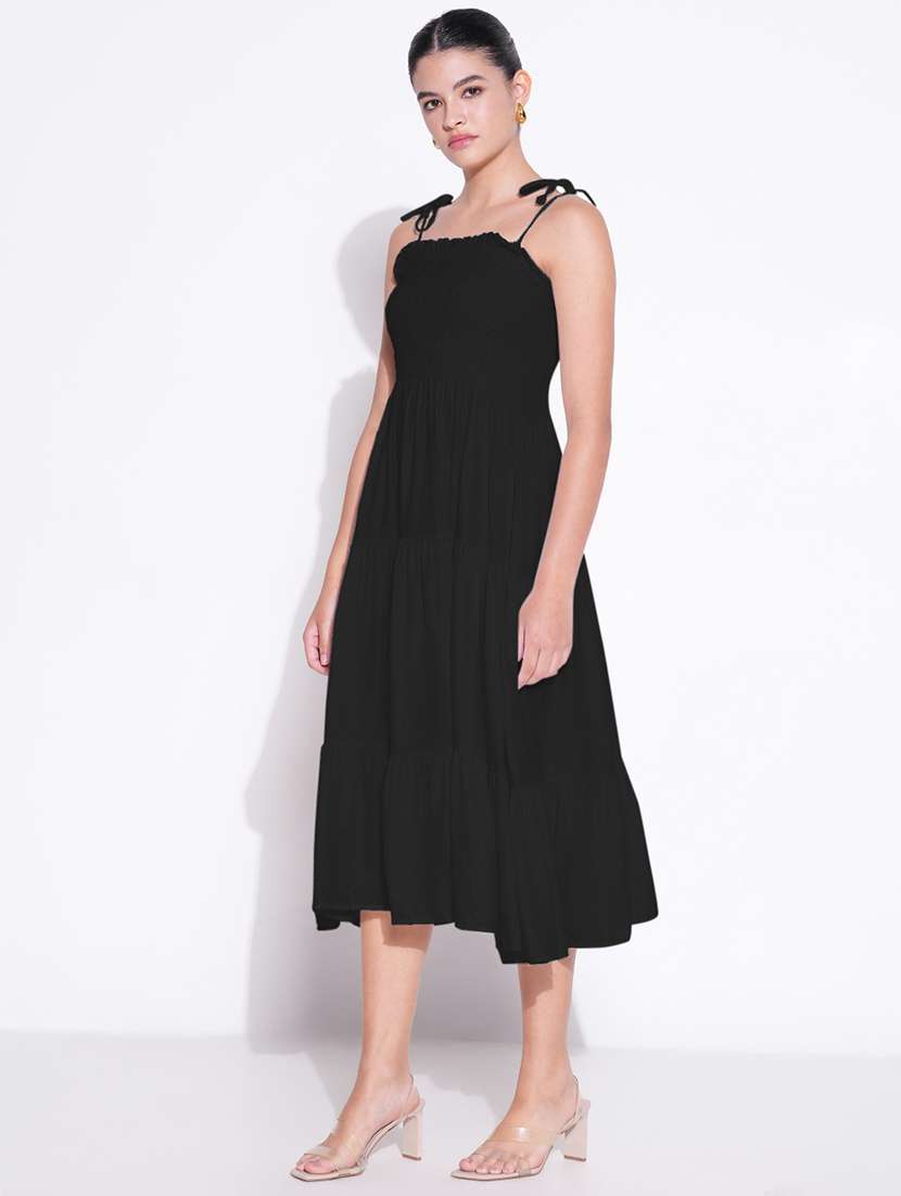 women solid shoulder strap tiered dress - 21841487 -  Standard Image - 2