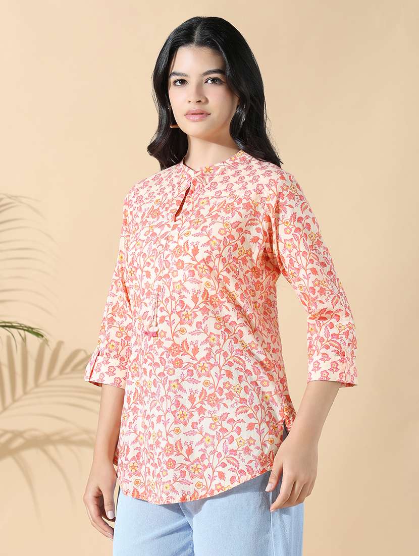 women peach floral printed a-line kurti - 21841495 -  Standard Image - 2