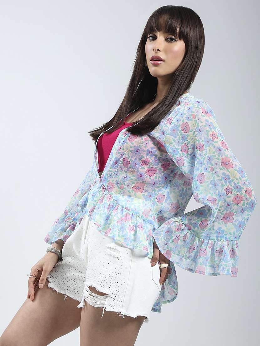 women floral print bell sleeves asymmetric shrug - 21841507 -  Standard Image - 2