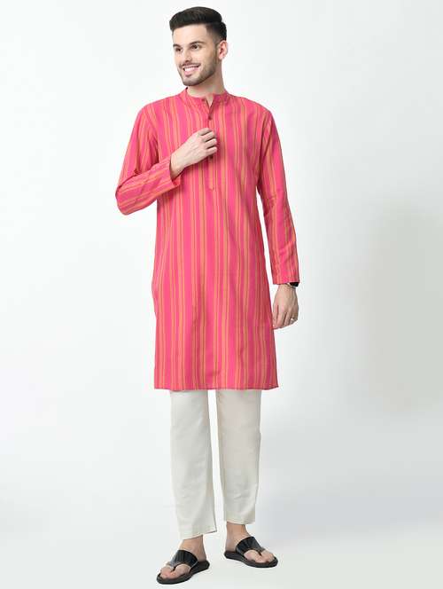 men striped mandarin neck long kurta - 21841535 - Standard Image - 0