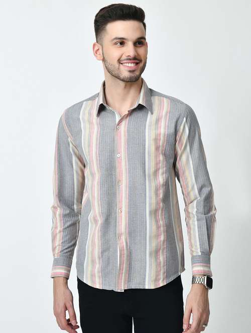 men striped long sleeve regular fit casual shirt - 21841545 -  Standard Image - 0