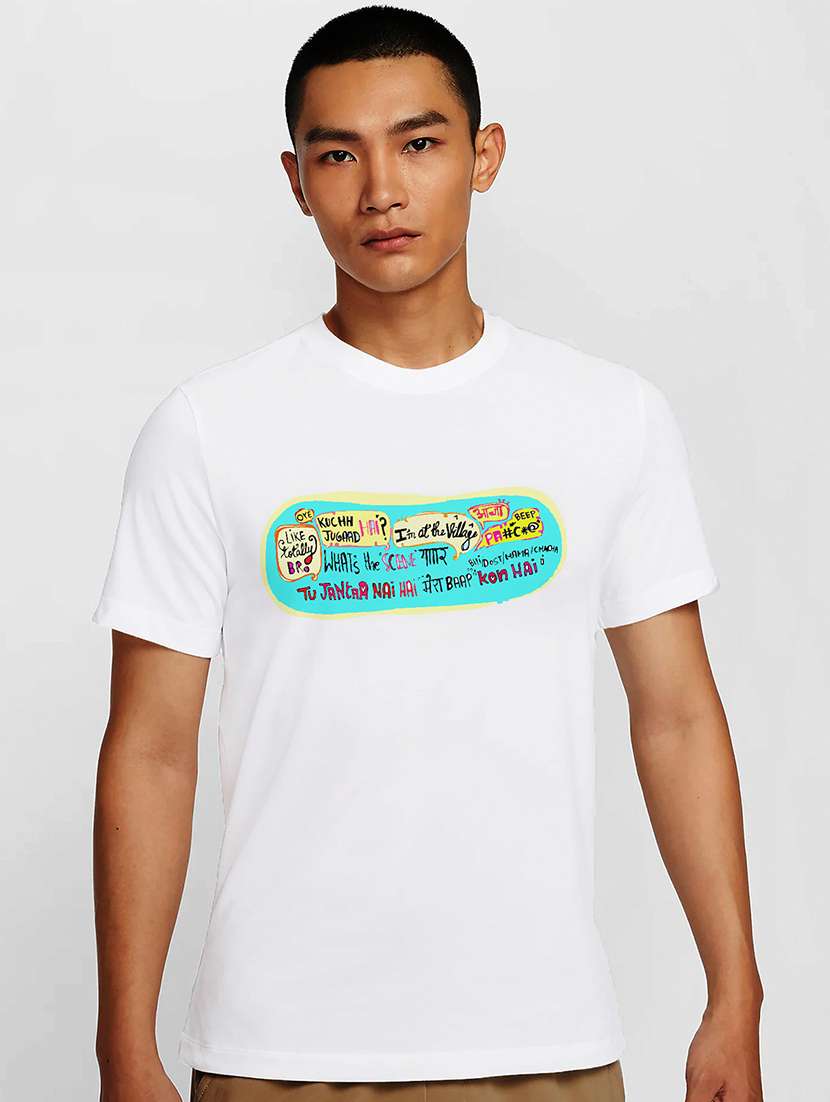 men white round neck regular fit t-shirt