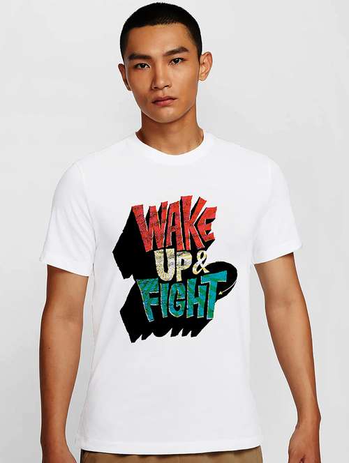 Men White Round Neck Regular Fit T Shirt