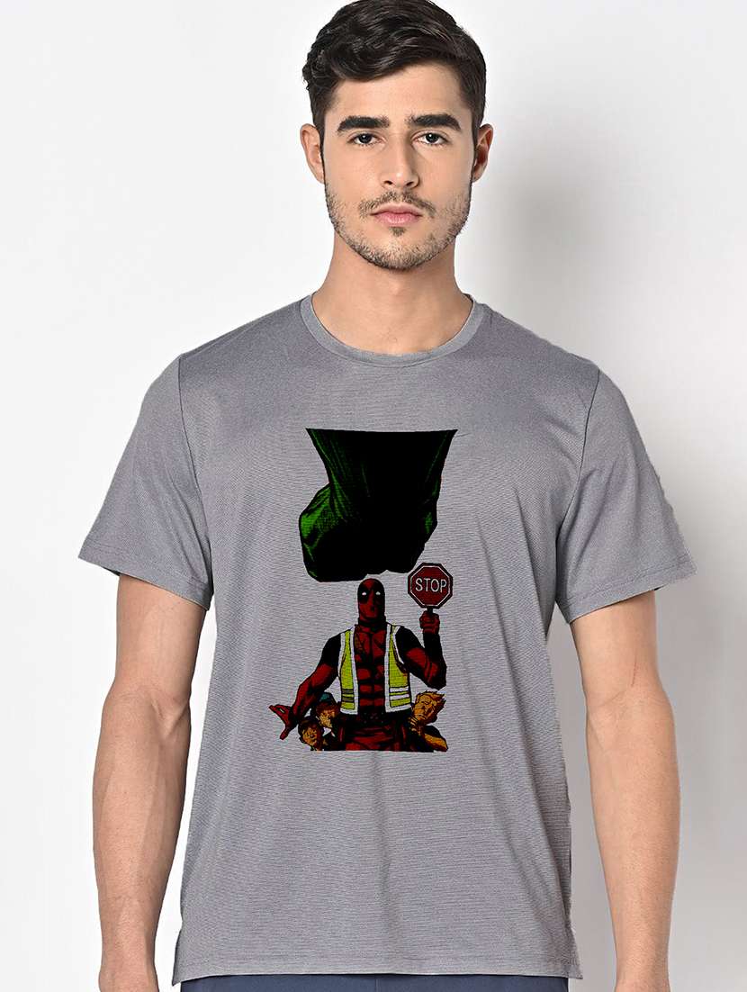 men grey round neck regular fit t-shirt