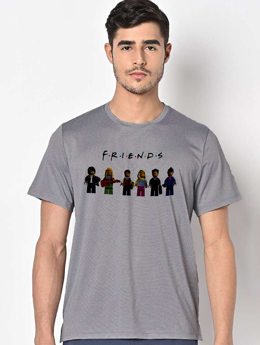 men grey round neck regular fit t-shirt