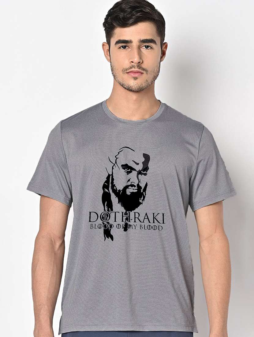 men grey round neck regular fit t-shirt