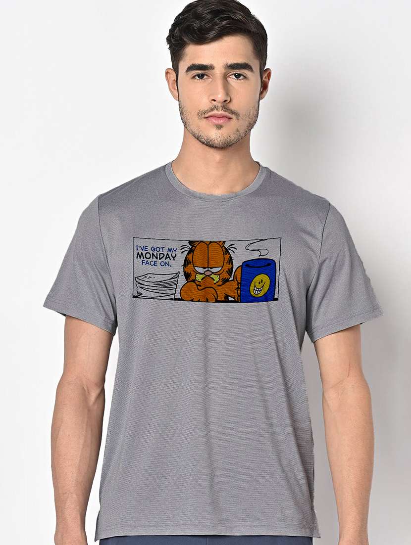 men grey round neck regular fit t-shirt