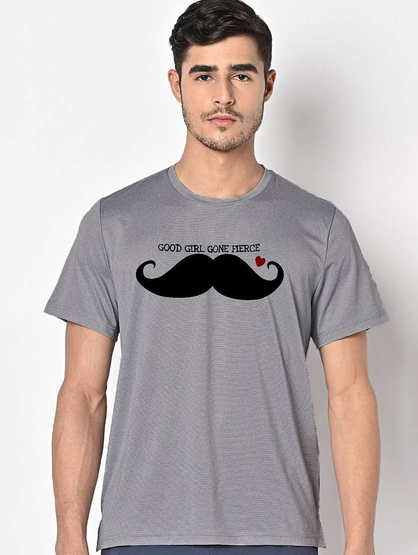 men grey round neck regular fit t-shirt