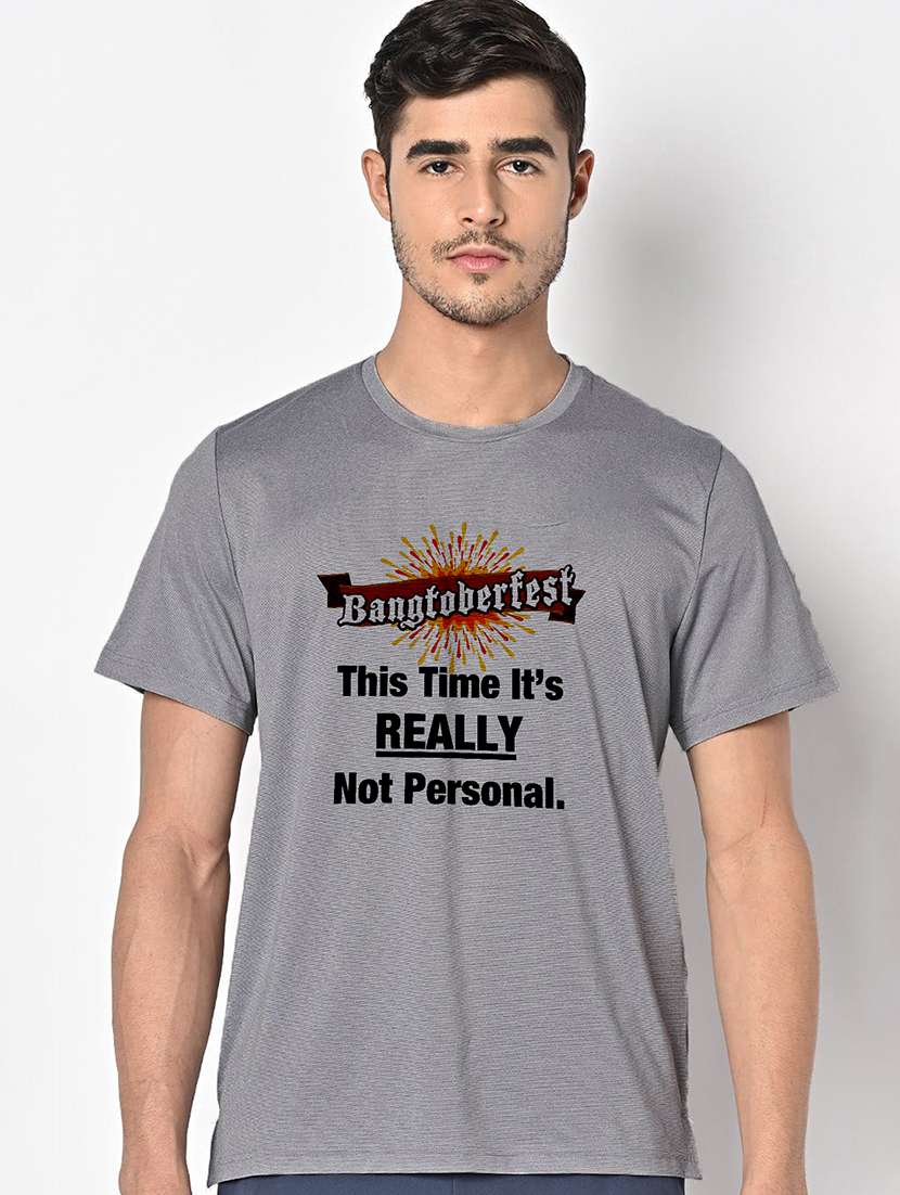 men grey round neck regular fit t-shirt