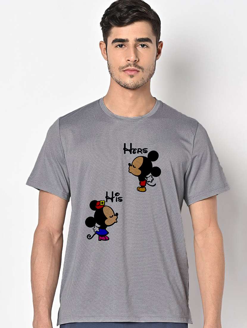 men grey round neck regular fit t-shirt