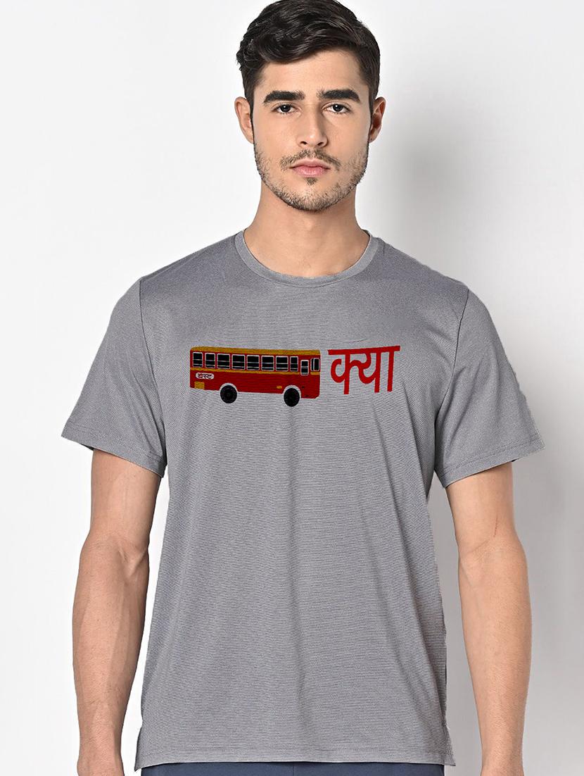 men grey round neck regular fit t-shirt - 21842460 - Zoom Image - 0