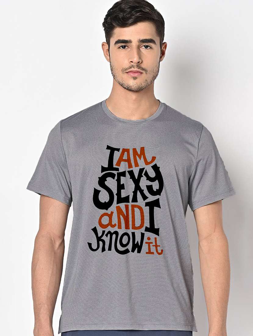 men grey round neck regular fit t-shirt