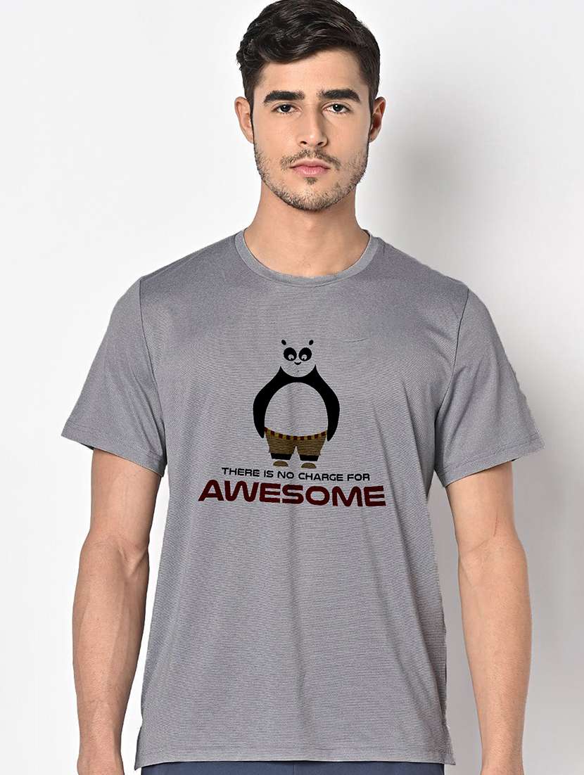 men grey round neck regular fit t-shirt