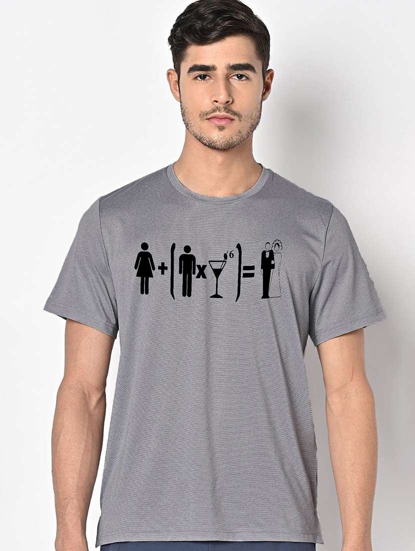 men grey round neck regular fit t-shirt