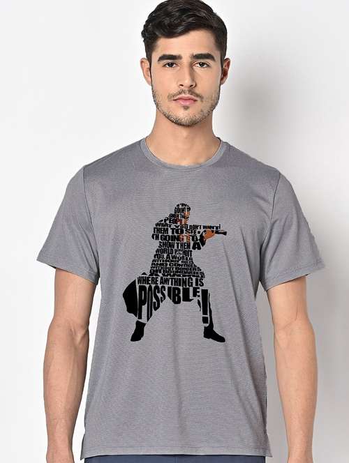 men grey round neck regular fit t-shirt - 21842599 -  Standard Image - 0