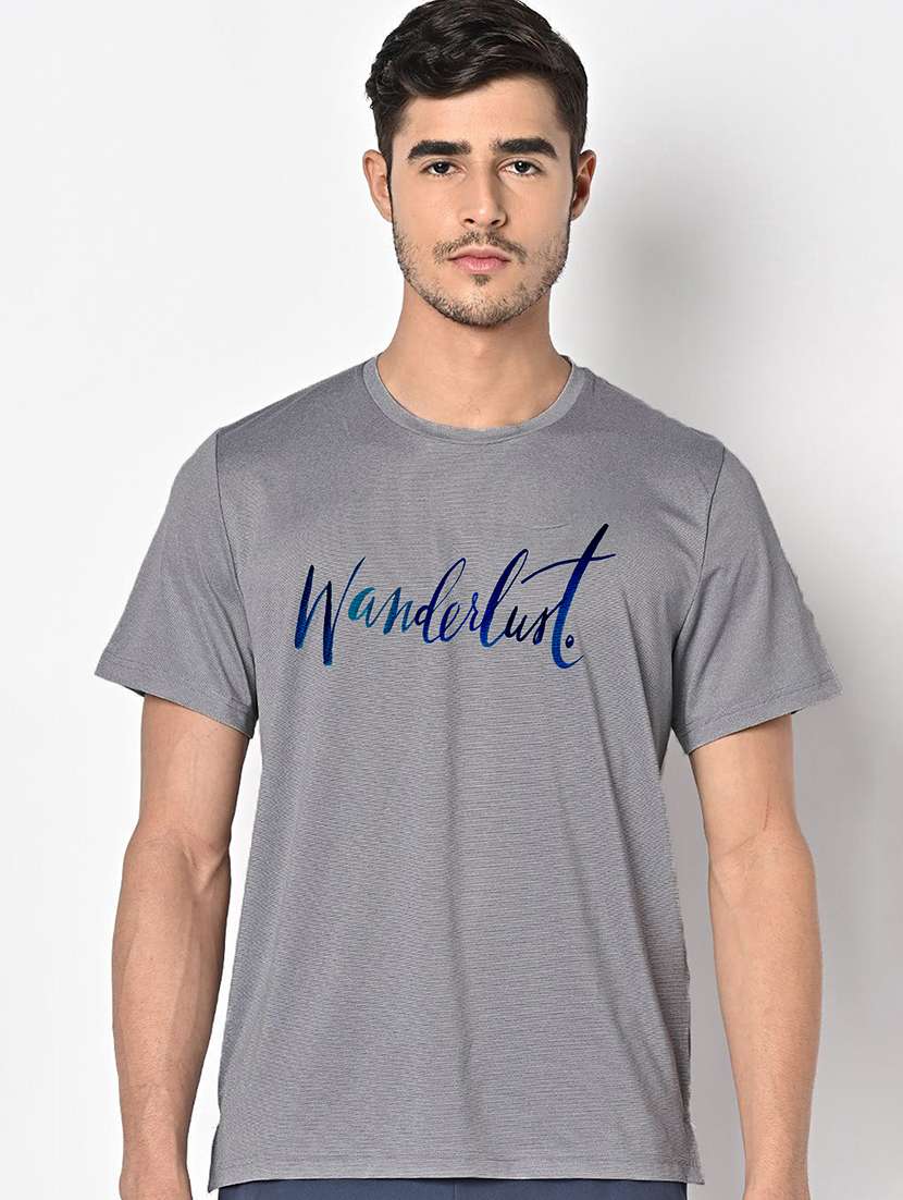 men grey round neck regular fit t-shirt