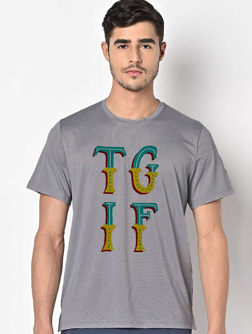 men grey round neck regular fit t-shirt