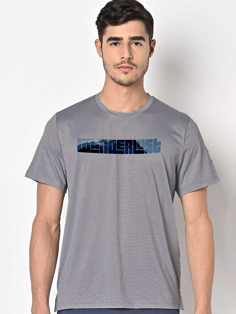 men grey round neck regular fit t-shirt