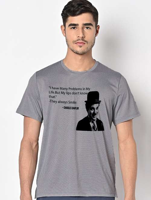 men grey round neck regular fit t-shirt - 21842837 -  Standard Image - 0