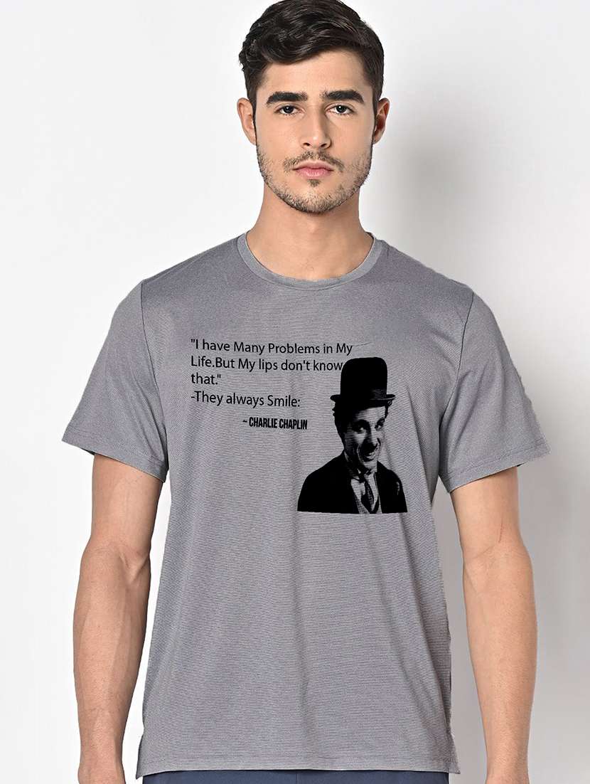 men grey round neck regular fit t-shirt