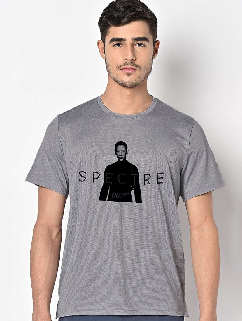men grey round neck regular fit t-shirt