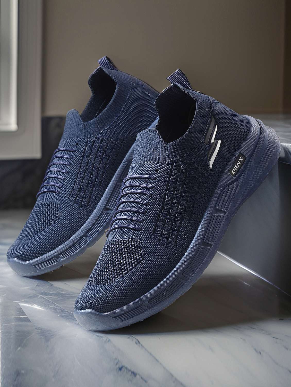 boys navy blue lace up sports shoe