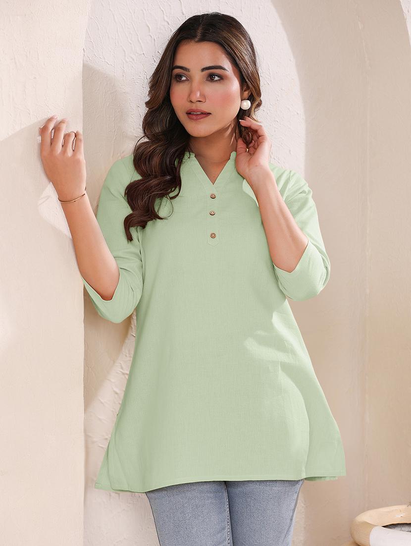 women green three quarter sleeves straight kurti - 21842912 - Standard Image - 2