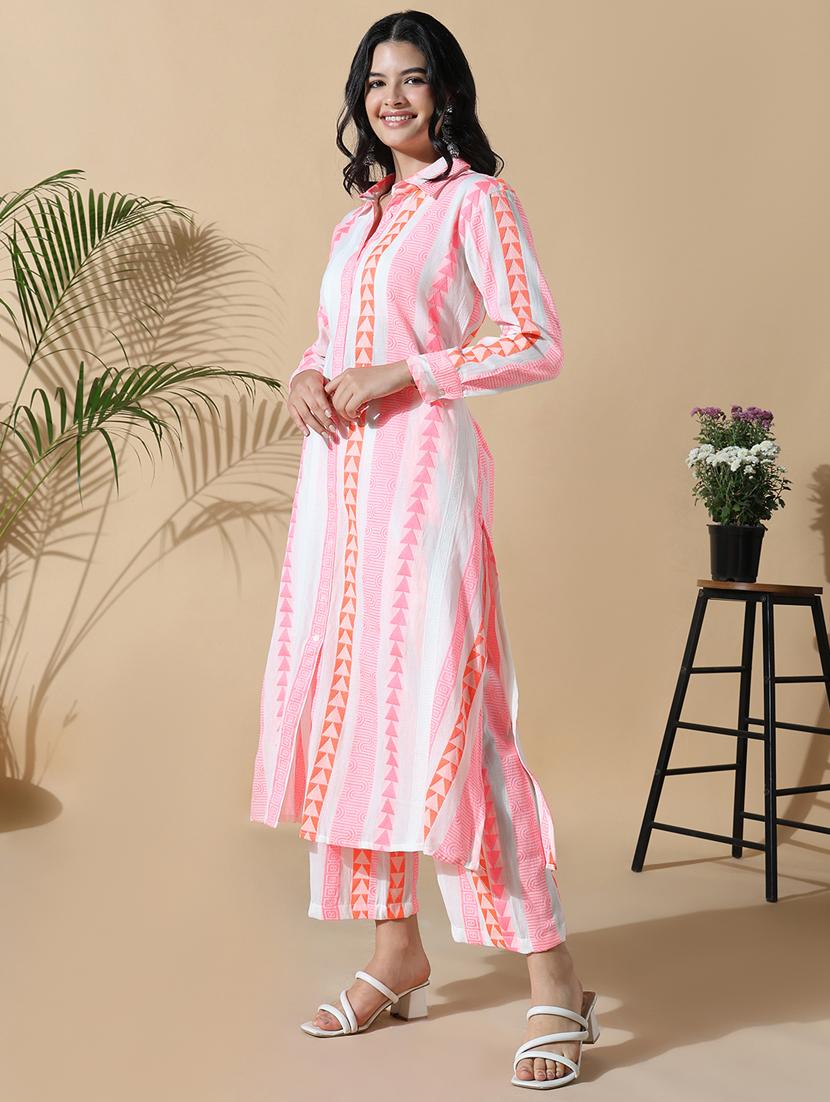 women pink long sleeve kurta palazzo set - 21842921 - Standard Image - 2