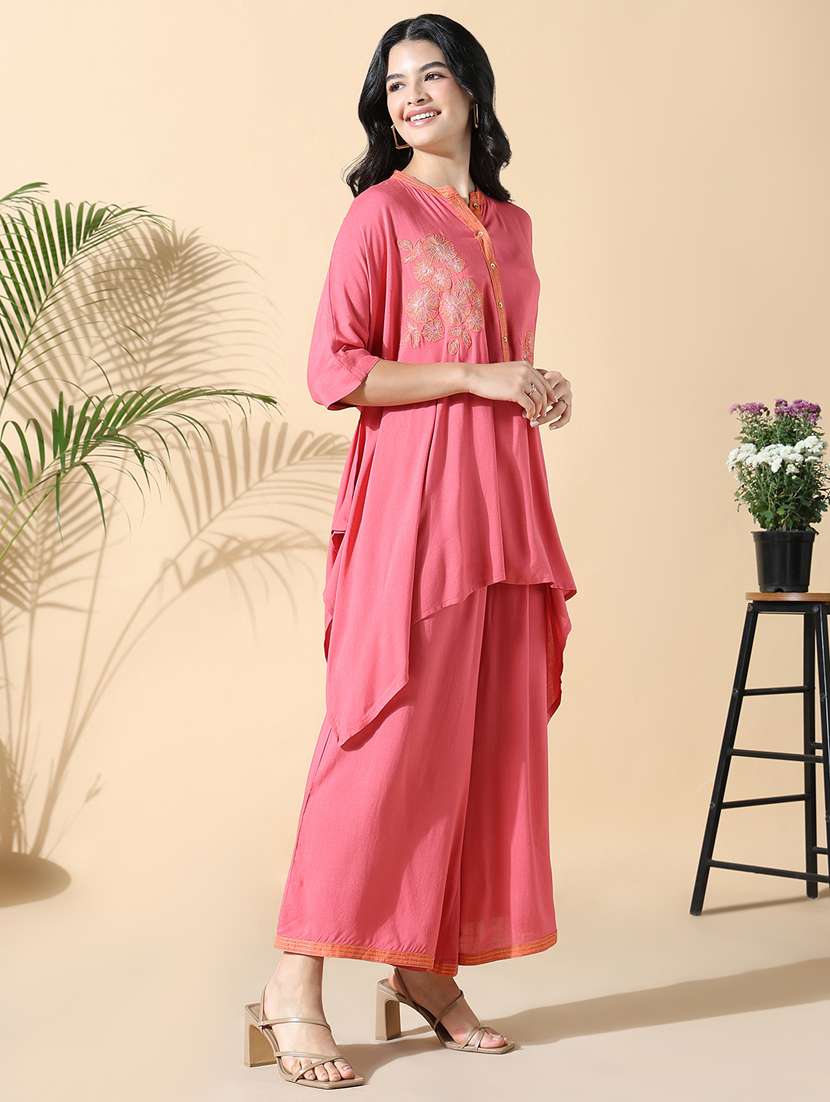 women pink embroidered kurta palazzo set  - 21842934 -  Standard Image - 2