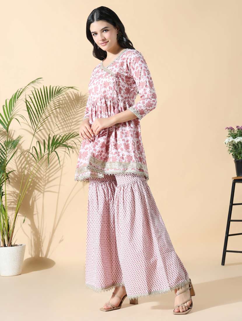 women three quarter sleeve kurta sharar with dupatta set - 21842954 -  Standard Image - 2