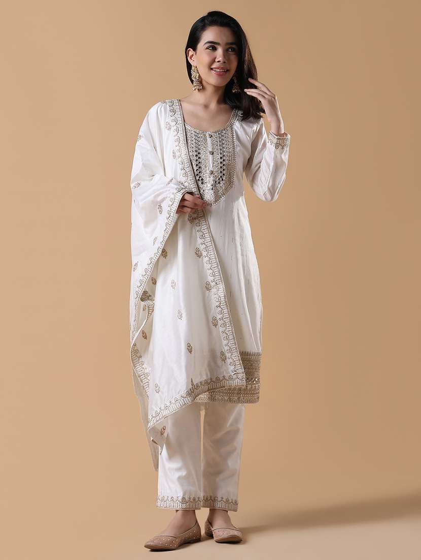 women three quarter sleeve kurta pant with dupatta set