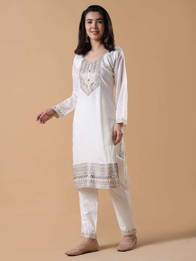 women three quarter sleeve kurta pant with dupatta set - 21842963 -  Standard Image - 2