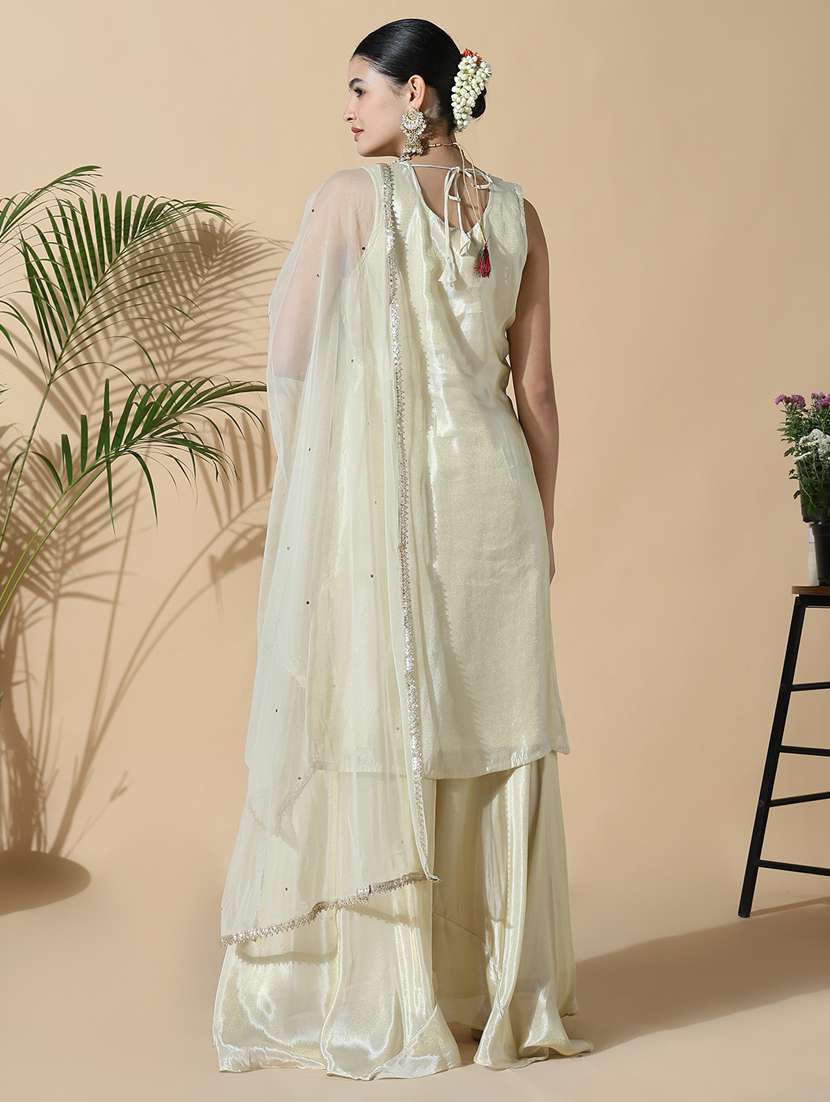 women embroidered sleeveless kurta palazzo set - 21842965 -  Standard Image - 2
