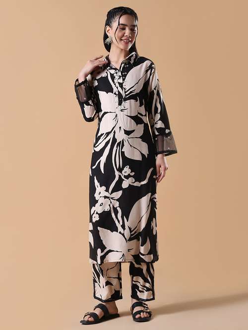 women black long sleeve kurta pant set - 21842972 - Standard Image - 0