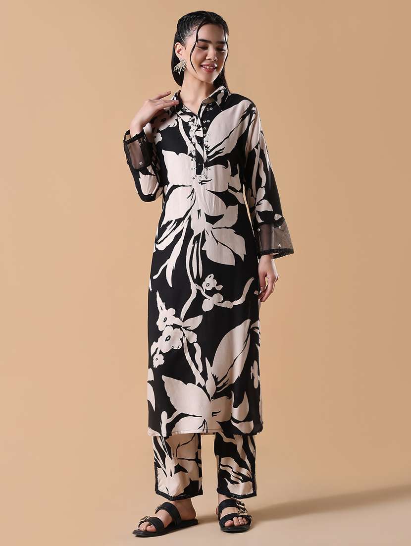 women black long sleeve kurta pant set - 21842972 - Zoom Image - 0