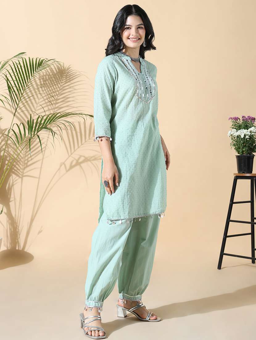 women self design three quarter sleeve kurta salwar set - 21842983 -  Standard Image - 2
