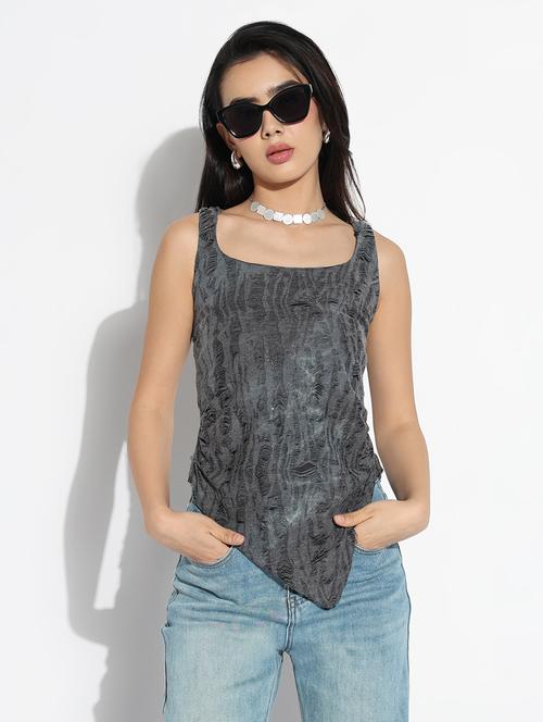 women self designed sleeveless hooded top - 21842990 -  Standard Image - 0