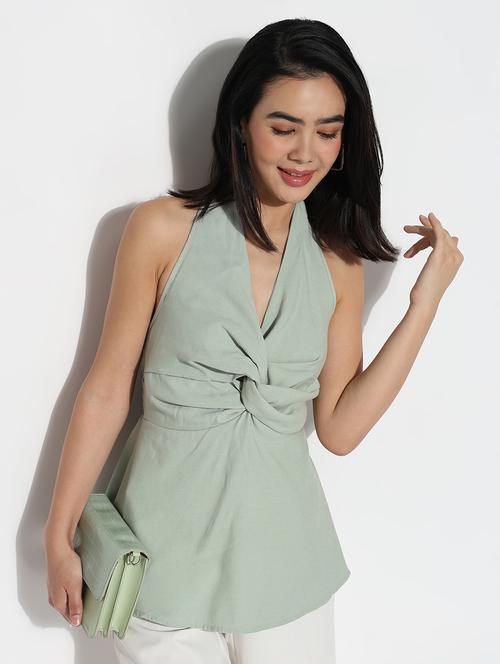 women solid halter neck peplum top - 21842992 -  Standard Image - 0