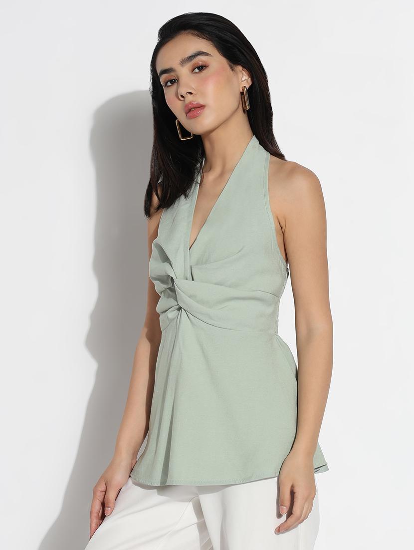 women solid halter neck peplum top - 21842992 - Standard Image - 2