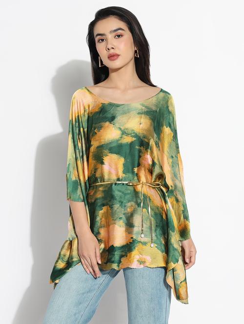 women printed round neck kaftan top - 21842997 - Standard Image - 0