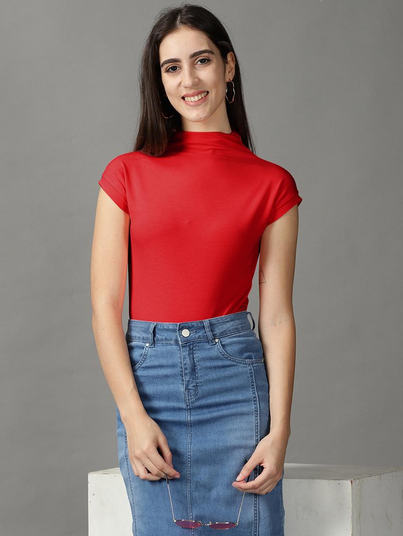women solid mock neck regular top - 21843001 - Zoom Image - 0