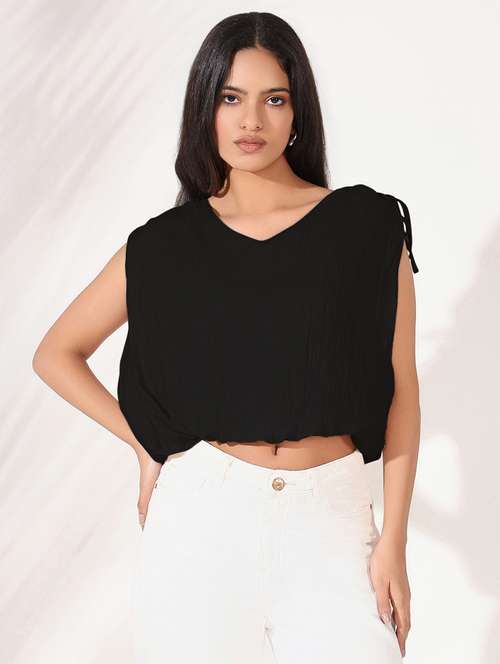 women solid sleeveless blouson top - 21843010 - Standard Image - 0