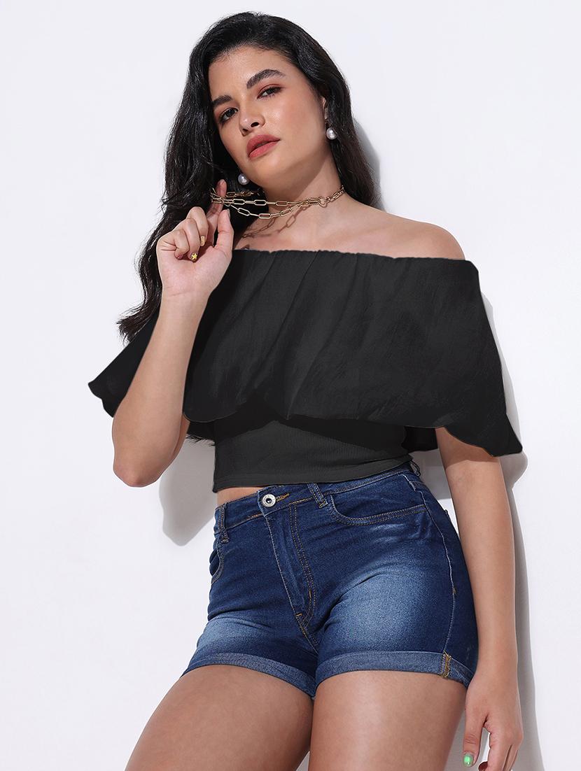 women solid off shoulder crop top - 21843012 -  Zoom Image - 0