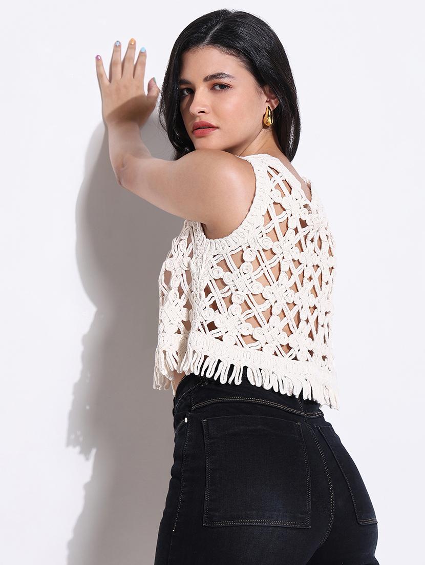 women sleeveless crochet crop top - 21843013 - Zoom Image - 0