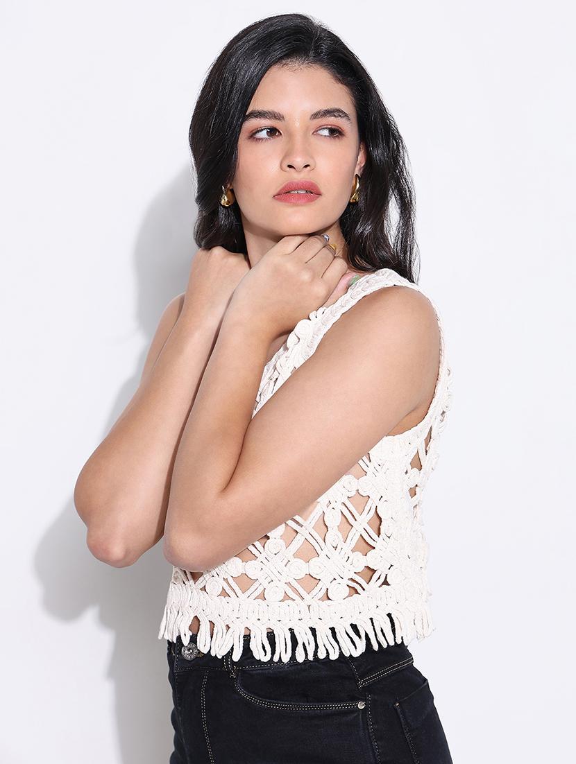 women sleeveless crochet crop top - 21843013 - Standard Image - 2